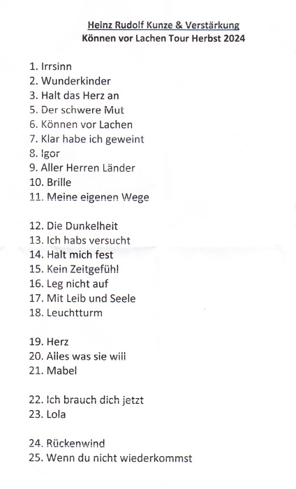 Circus Krone: Heinz Rudolf Kunze & Verstärkung München Setlist