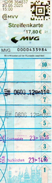 München MVV-10er-Streifenkarte